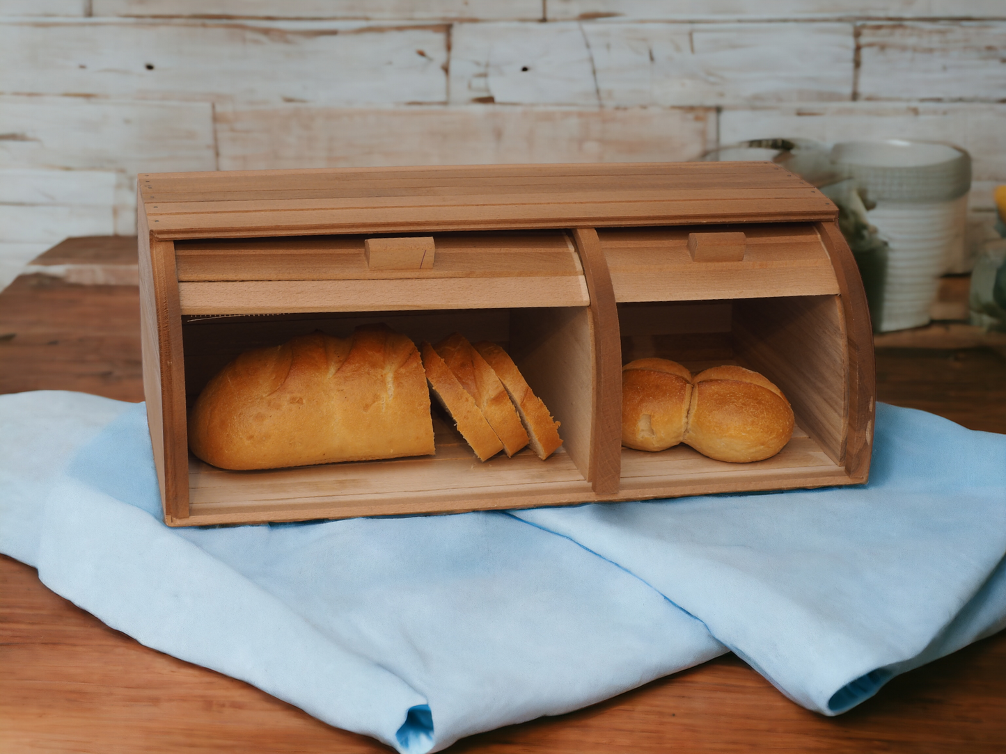 Brotkasten aus Holz mit 2 Fächern – handgemacht, nachhaltig, 49x26x17,5 cm