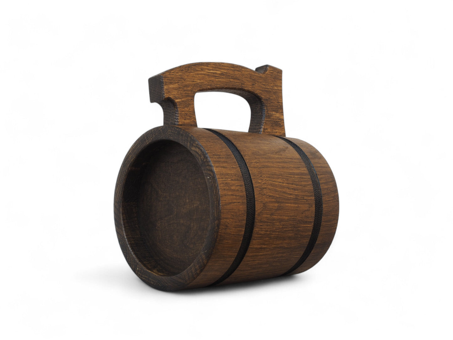 Handgefertigter Bierkrug aus Eichenholz – Rustikaler Holzkrug mit Griff, perfektes Geschenk für Männer & Deko – 14 cm hoch, 18 cm breit