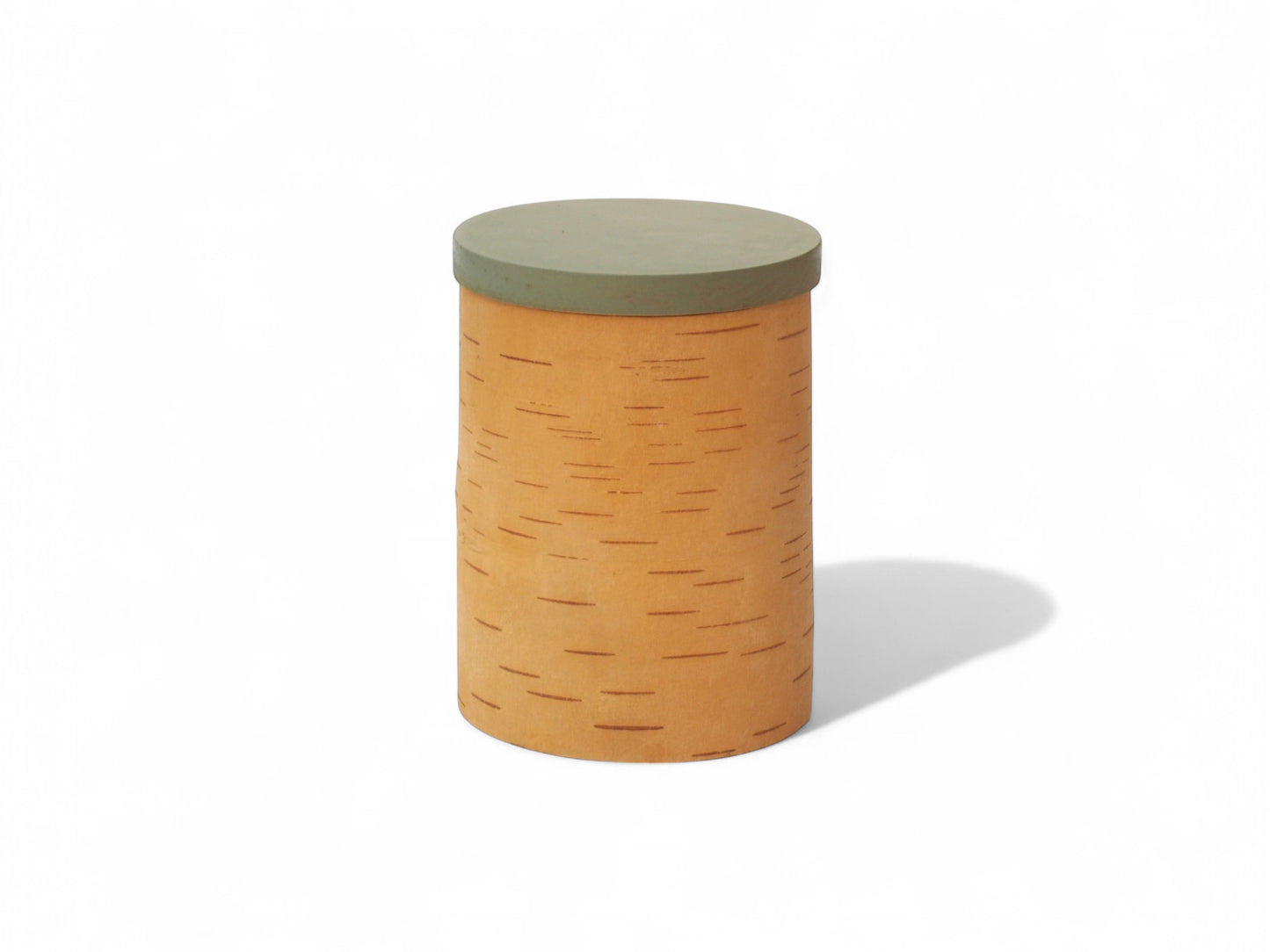 Storage boxes made of birch bark and birch wood, lids in apple green