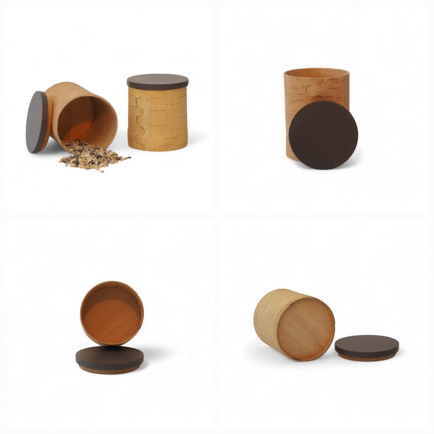 Récipients de conservation en écorce de bouleau et couvercles en bois de bouleau de couleur grain de café