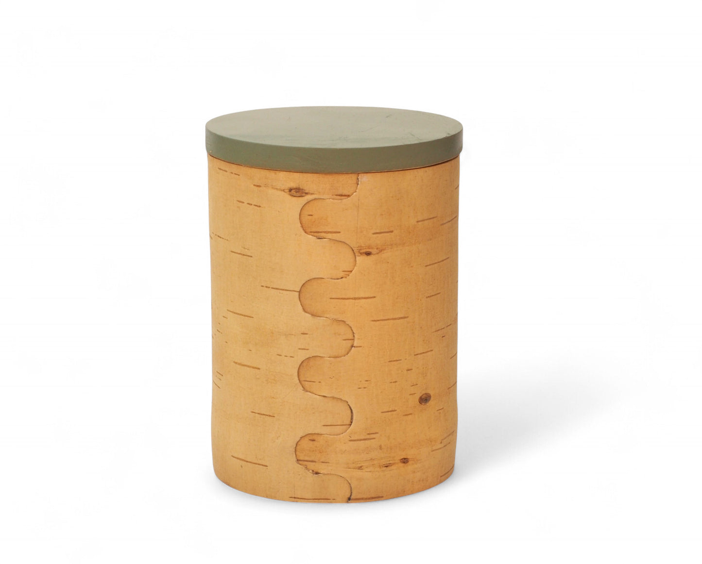 Storage boxes made of birch bark and birch wood, lids in apple green