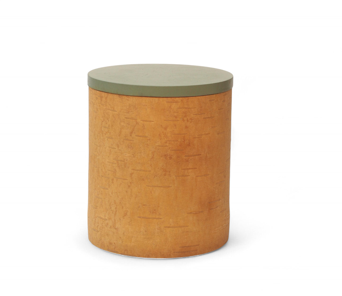 Storage boxes made of birch bark and birch wood, lids in apple green