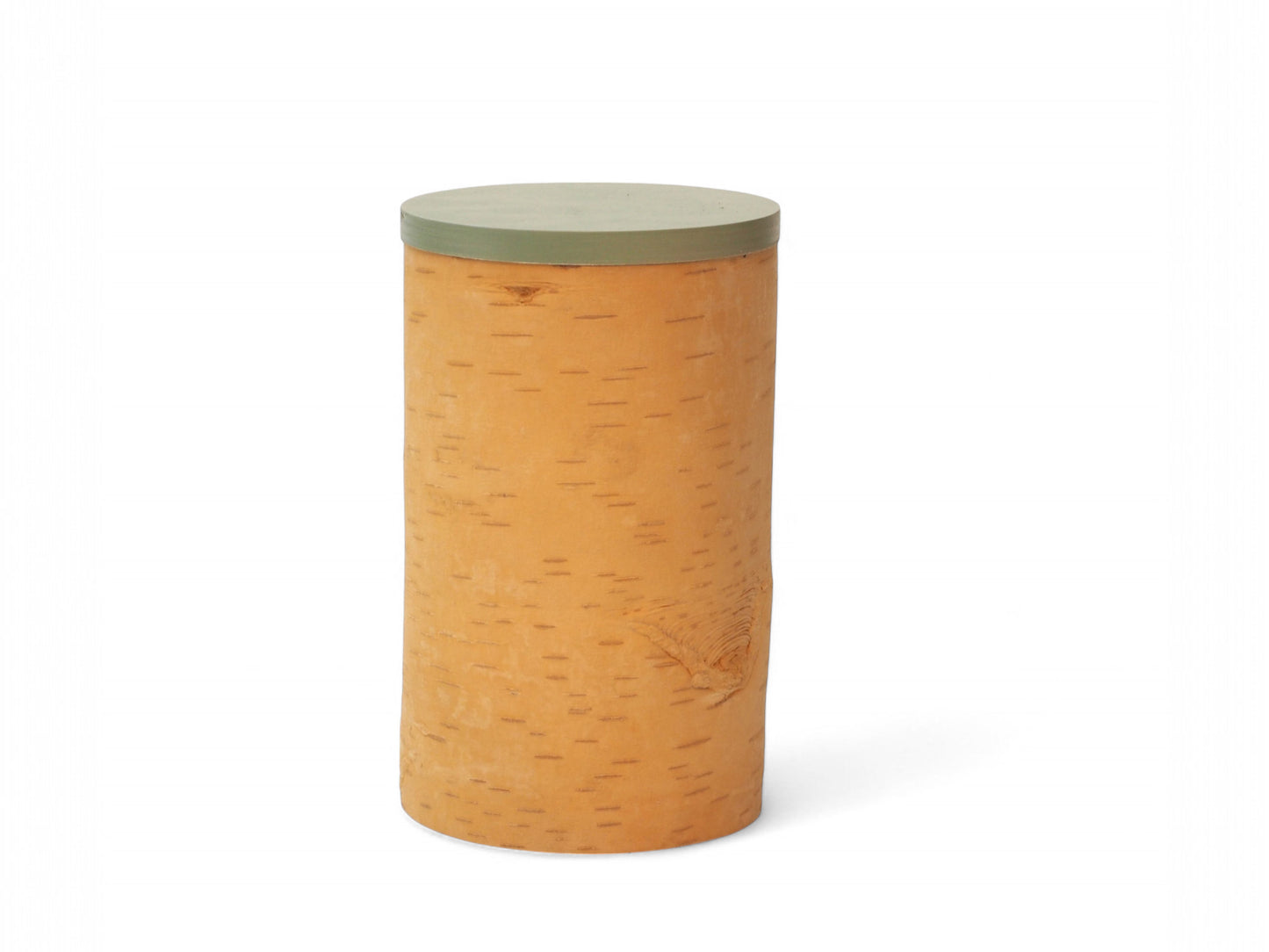 Storage boxes made of birch bark and birch wood, lids in apple green