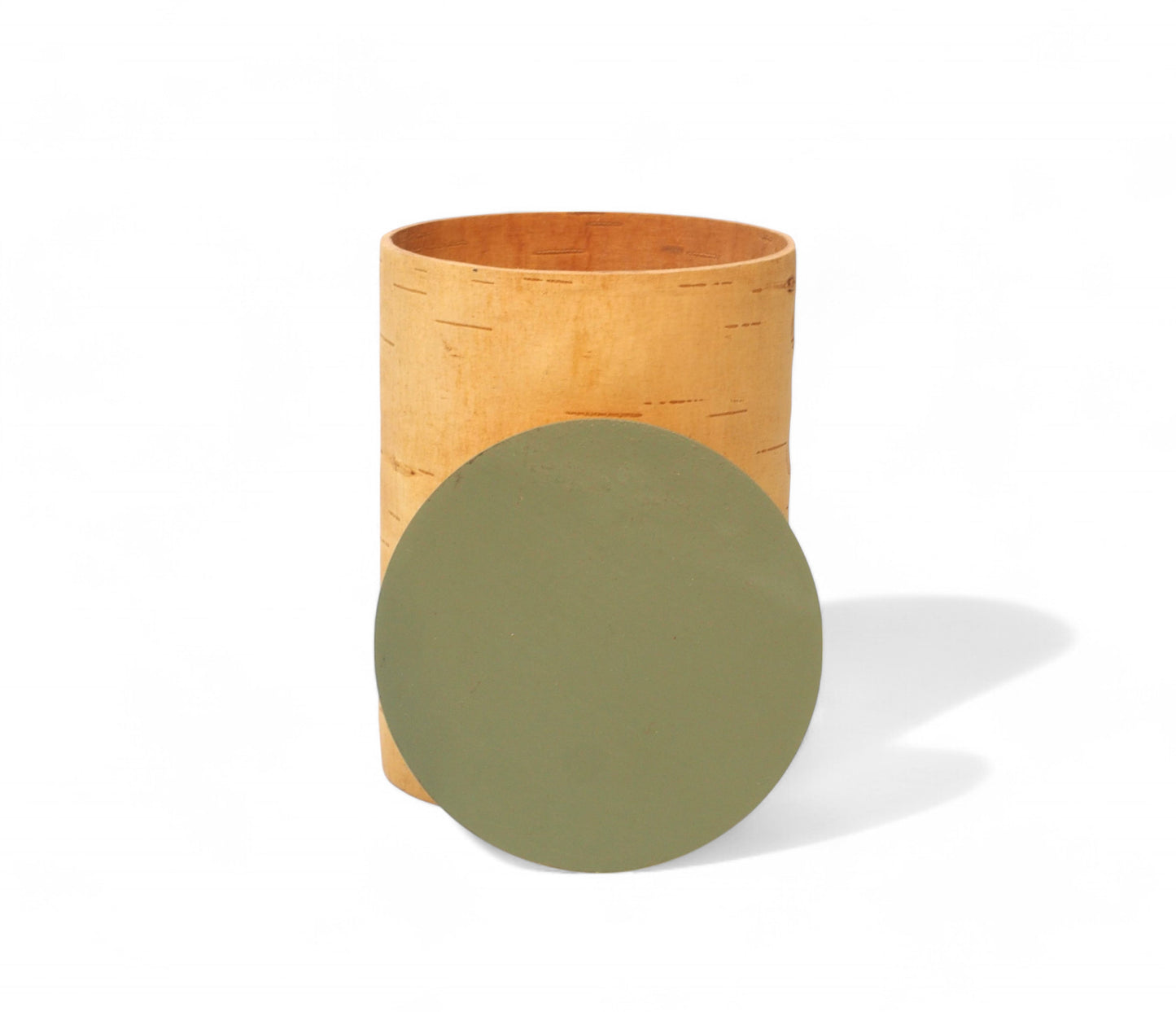 Storage boxes made of birch bark and birch wood, lids in apple green