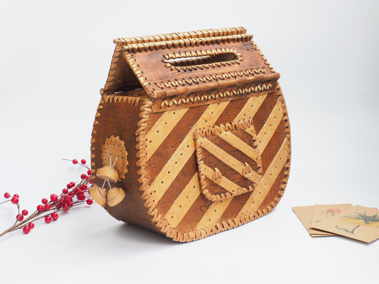 Sac à main en écorce de bouleau et bois - à charnière
