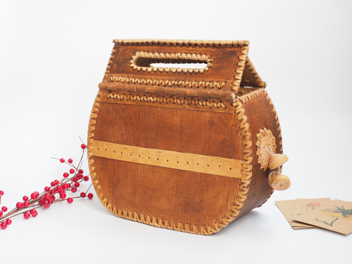 Sac à main en écorce de bouleau et bois - à charnière