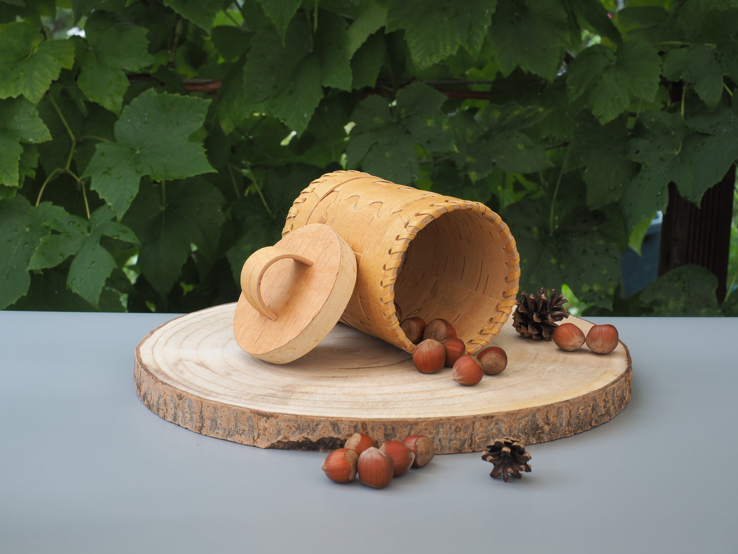 Conteneurs de stockage en écorce de bouleau et bois de bouleau, tressés