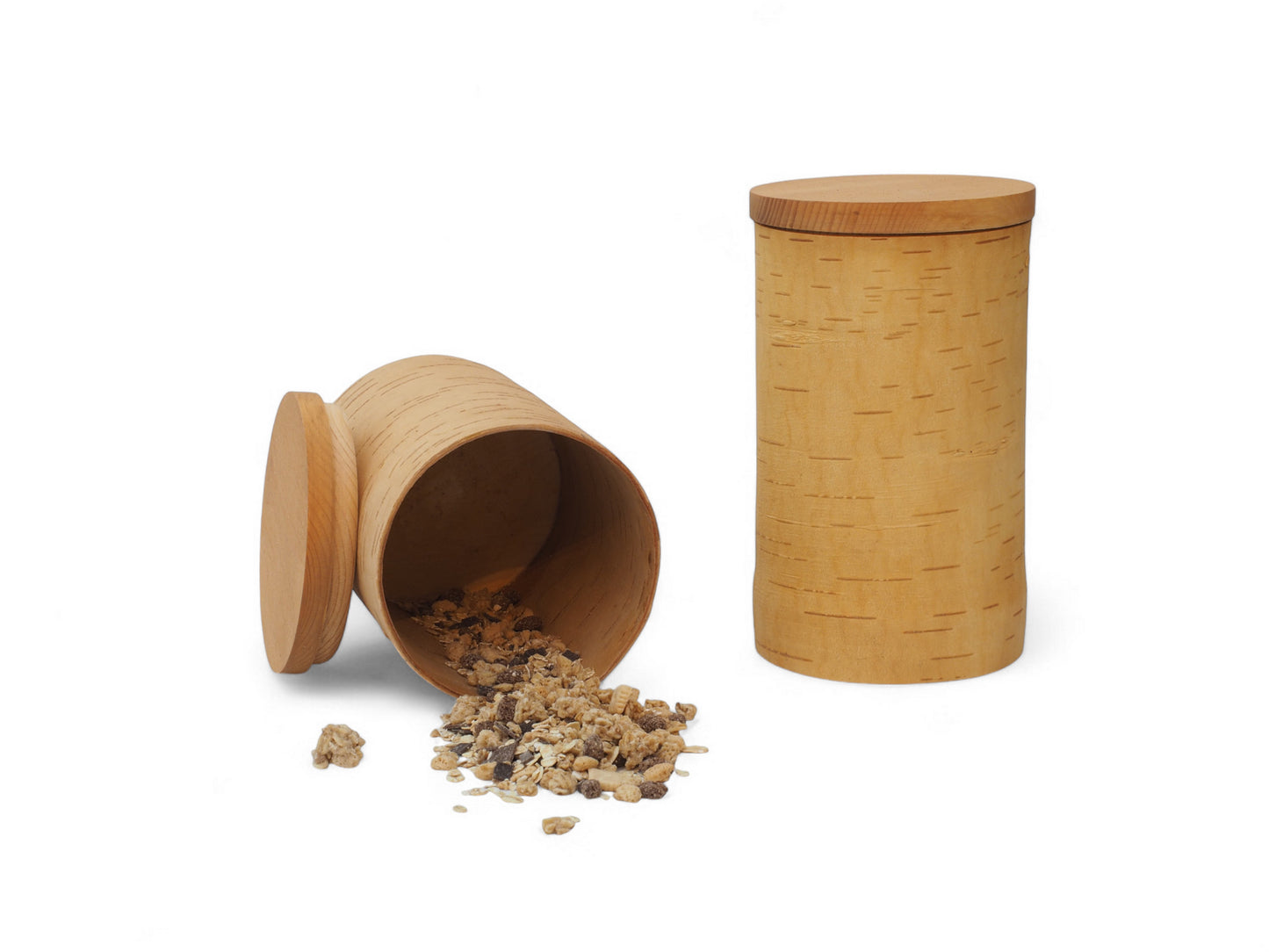 Récipients de conservation en écorce de bouleau et bois de bouleau, couvercle couleur bois