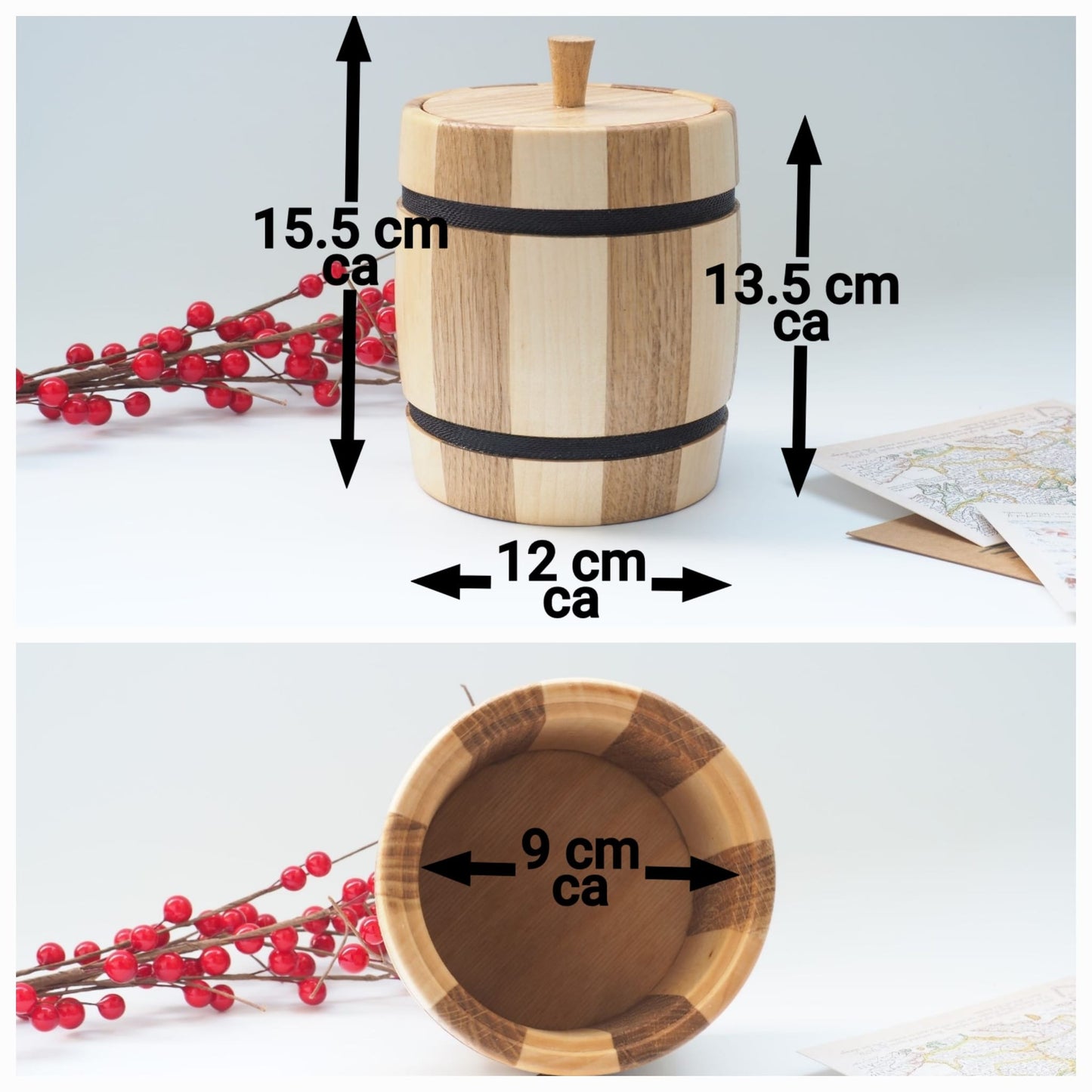 Handgefertigte Holzdose aus Buche und Ahorn – Rustikales Design, 12x15 cm, ideales Geschenk