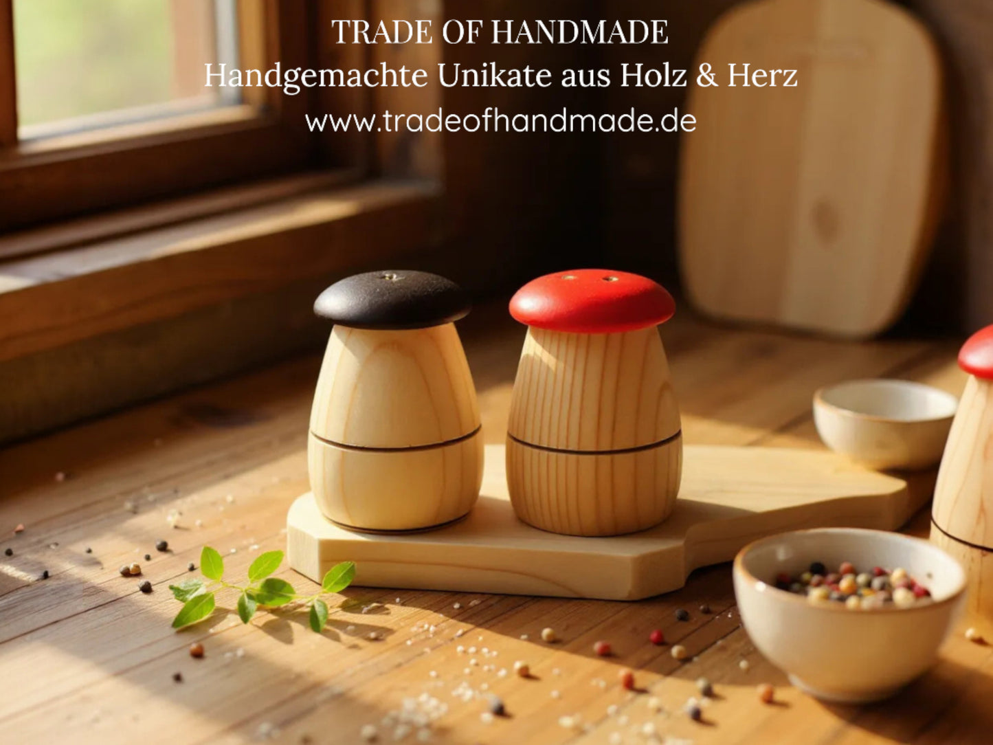 Handgemachtes Gewürzstreuer-Set aus Holz in Pilzform – Salz & Pfeffer Streuer nachhaltig & dekorativ