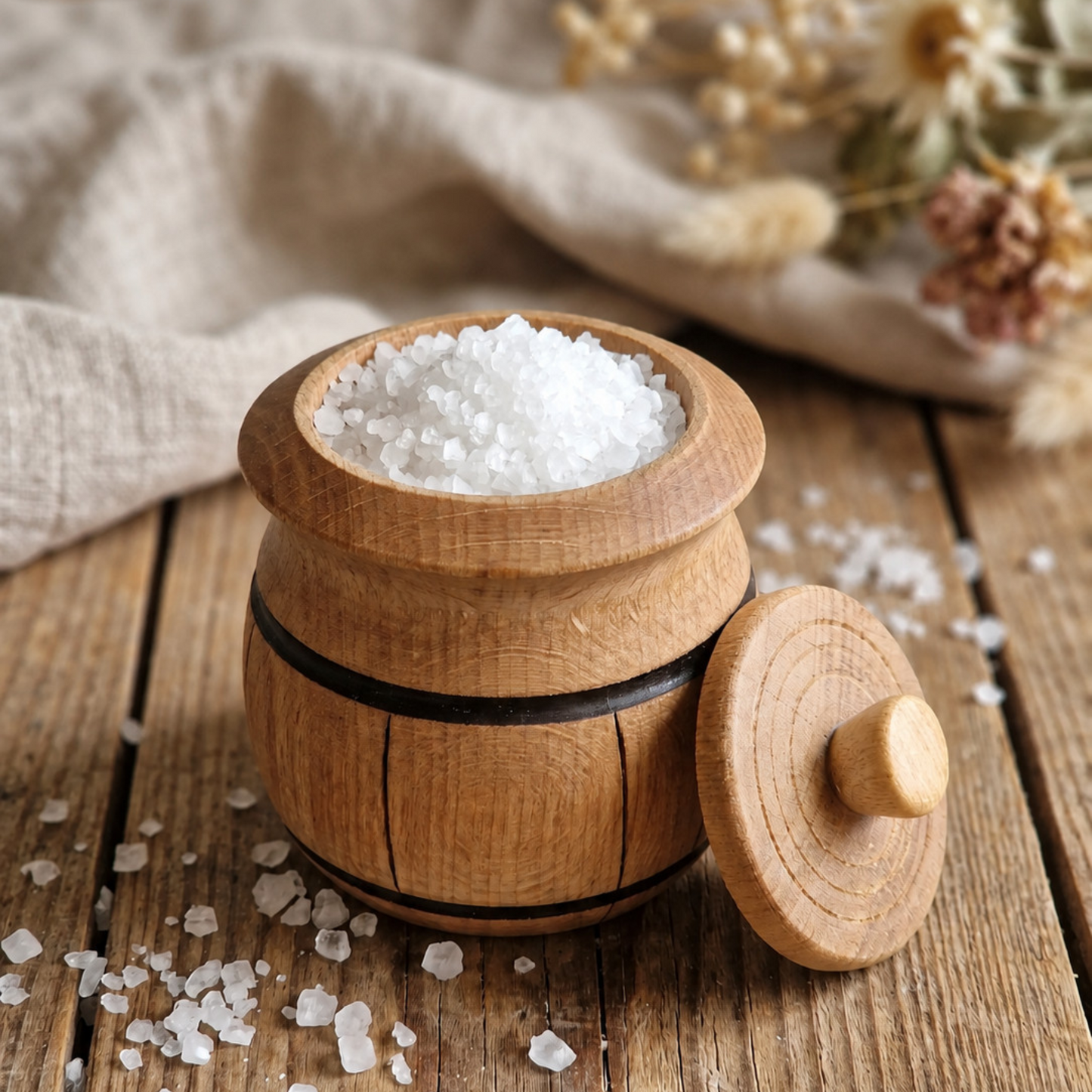 Salzdose aus Buche mit Deckel – Handgefertigte Gewürzdose Ø 7 cm