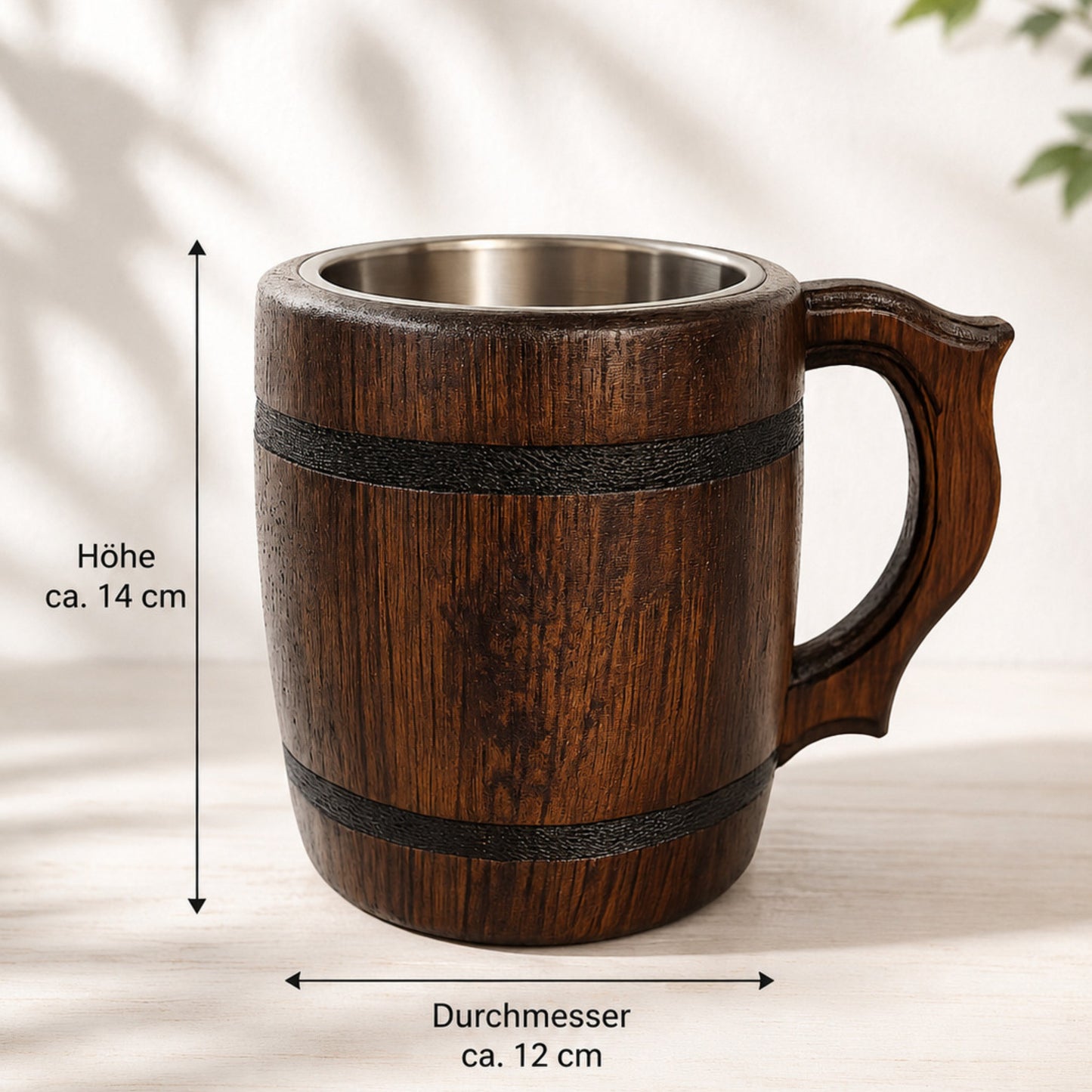 Holzbierkrug 0,5 L mit Edelstahleinsatz | Geschenk