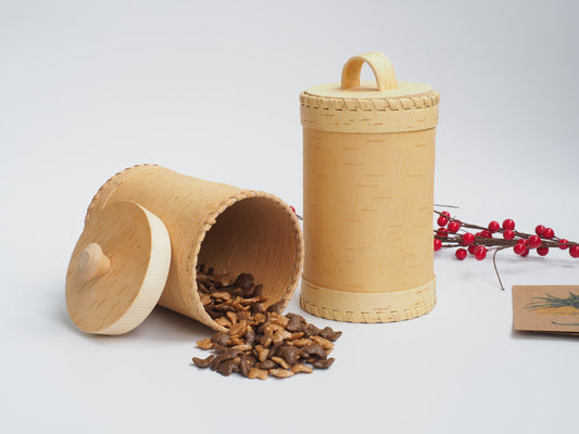 Conteneurs de stockage en écorce de bouleau et bois de bouleau avec bords tressés