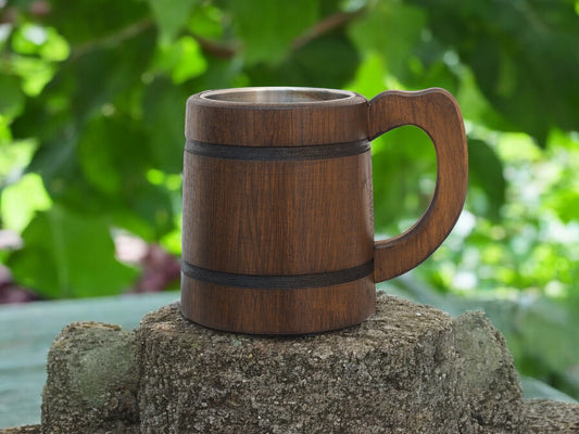 Rustikaler Holz Bierkrug – Perfektes Geschenk für Männer, Bierliebhaber & Mittelalter-Fans