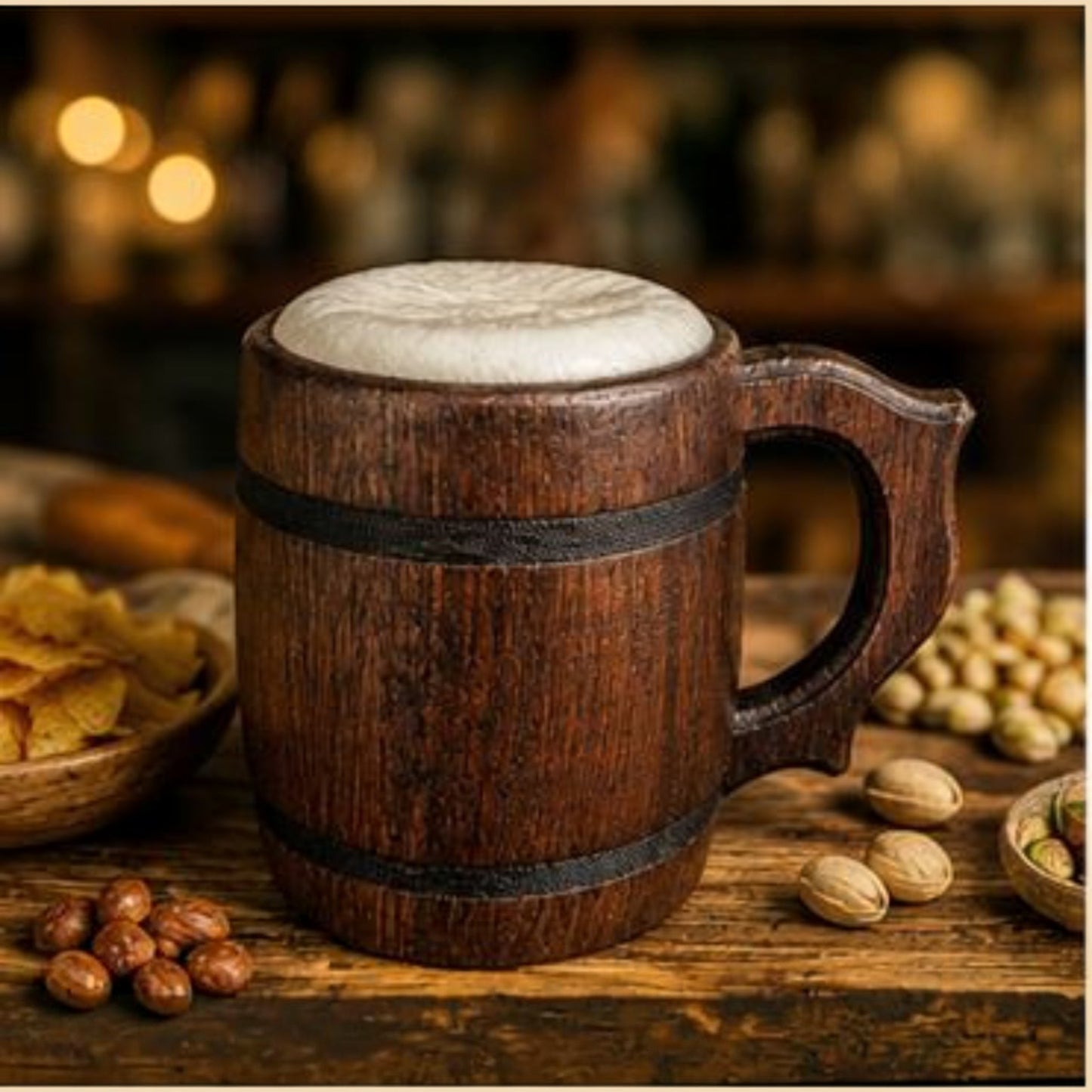 Holzbierkrug 0,5 L mit Edelstahleinsatz | Geschenk