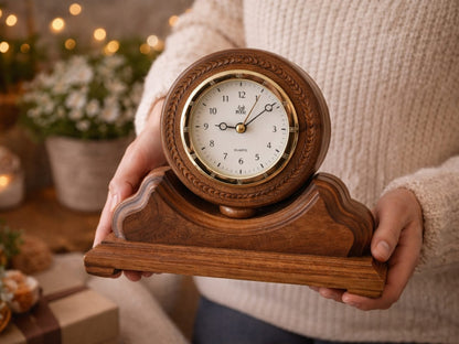 Klassische Kaminuhr aus Holz – Vintage Tischuhr
