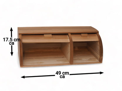 Brotkasten aus Holz mit 2 Fächern – handgemacht, nachhaltig, 49x26x17,5 cm