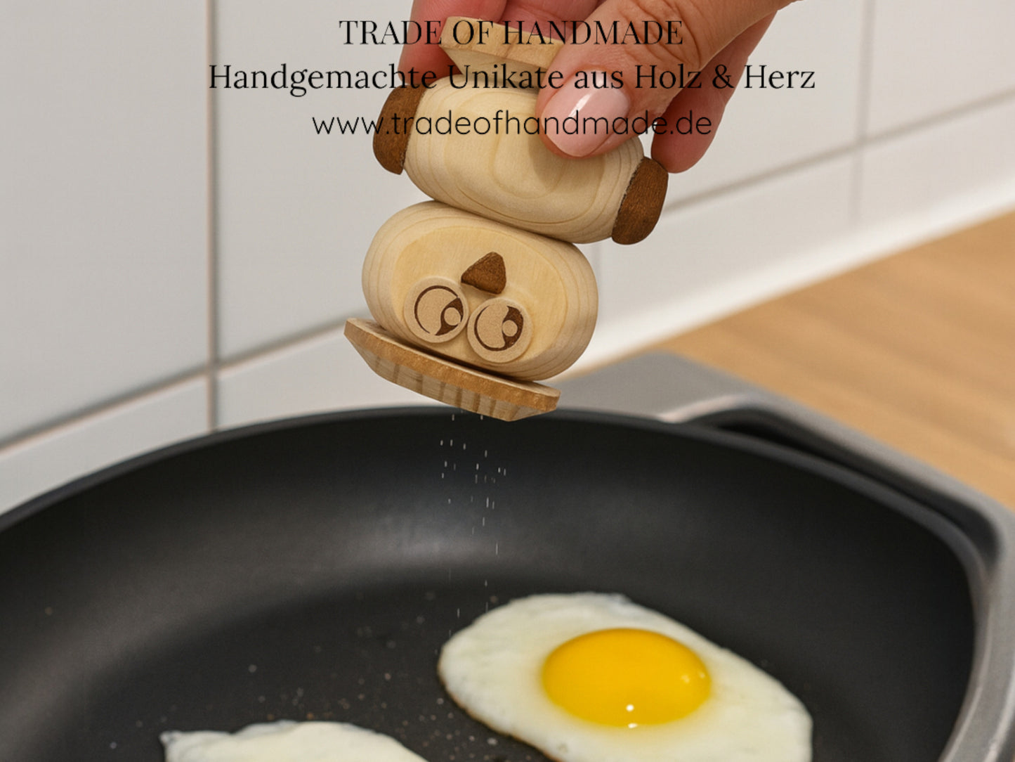 Handgemachtes 3-teiliges Salz- & Pfefferstreuer Eulen-Set aus Holz