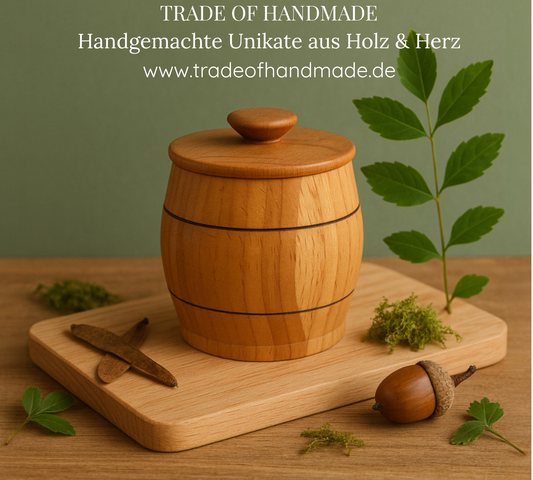 Handgemachte Holzdose mit Deckel – Knoblauchdose, Salzdose, Zuckerdose – Nachhaltiges Vintage-Geschenk – Holzdose für Küche & Tischdeko