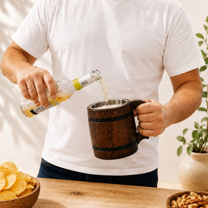 Holzbierkrug 0,5 L mit Edelstahleinsatz | Geschenk