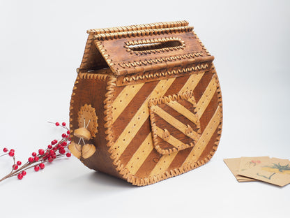 Sac à main en écorce de bouleau et bois - à charnière