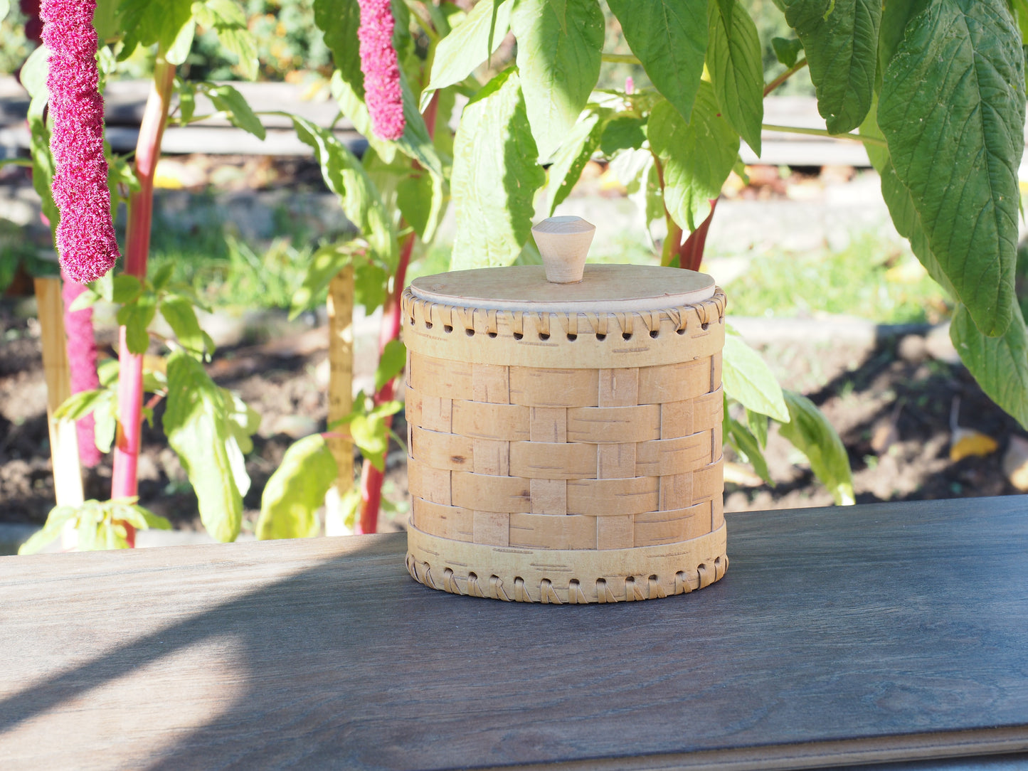 Storage boxes made of birch bark and birch wood, oval shape, braided