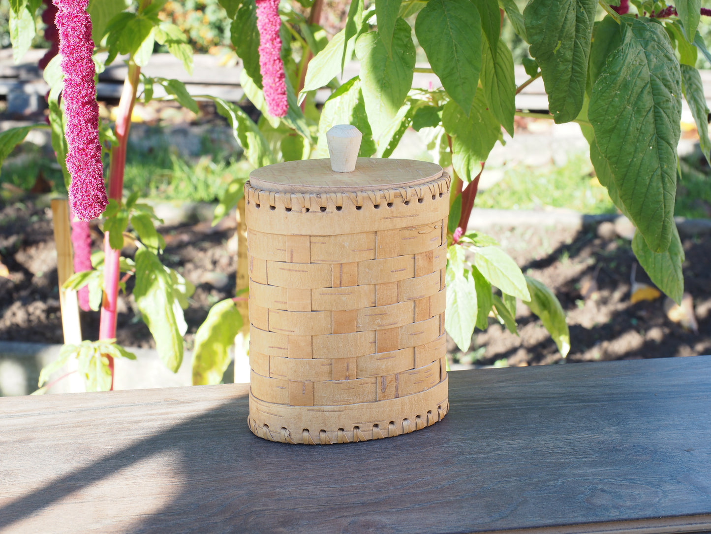 Storage boxes made of birch bark and birch wood, oval shape, braided