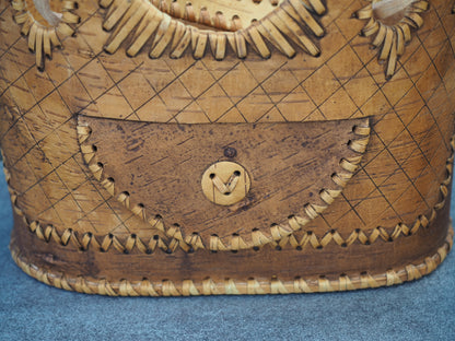 Sac à main en écorce de bouleau et bois - motif boutons foncé