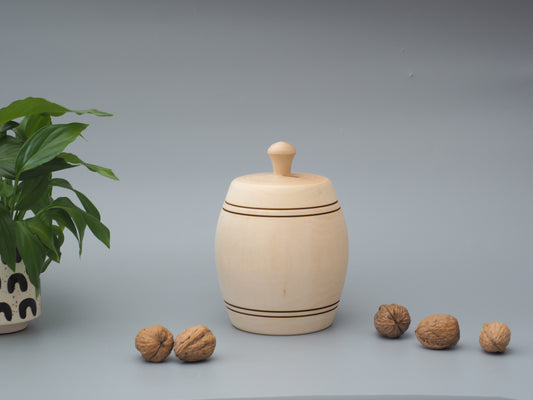 Handmade wooden honey barrel