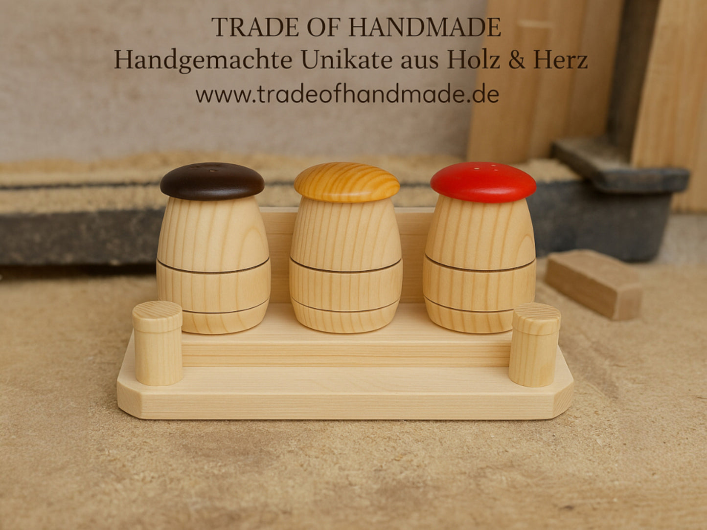 Handgemachtes Gewürzstreuer-Set aus Holz in Pilzform – Salz & Pfeffer Streuer nachhaltig & dekorativ