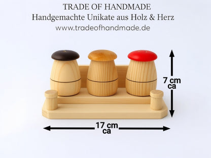 Handgemachtes Gewürzstreuer-Set aus Holz in Pilzform – Salz & Pfeffer Streuer nachhaltig & dekorativ