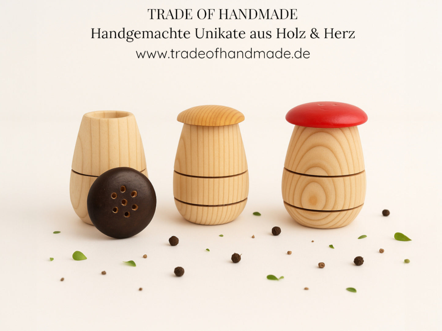 Handgemachtes Gewürzstreuer-Set aus Holz in Pilzform – Salz & Pfeffer Streuer nachhaltig & dekorativ