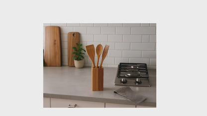 Küchenutensilien Holz Set – Küchenhelfer im Besteck Kasten – Geschenk für Frauen & Mama – Landhaus Deko, Zero Waste