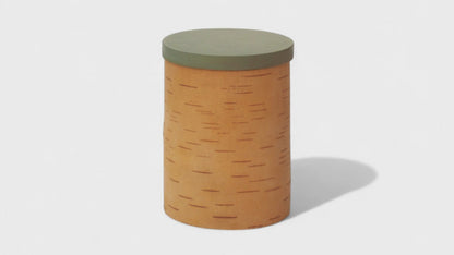 Storage boxes made of birch bark and birch wood, lids in apple green